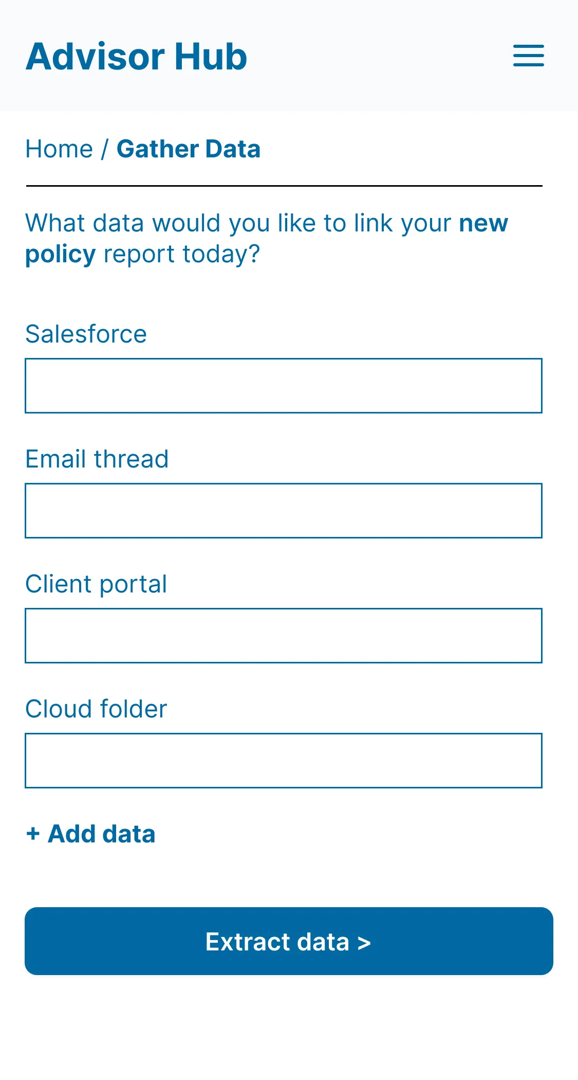 Low-fi wireframe: Gather Data