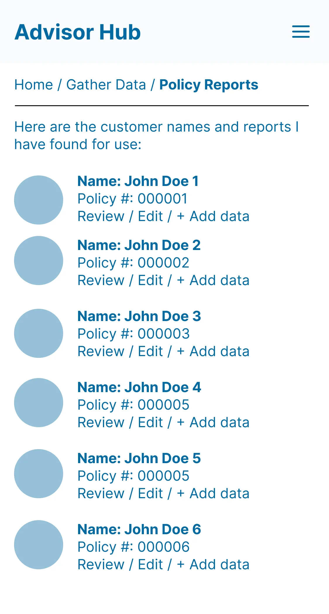 Low-fi wireframe: Policy Reports