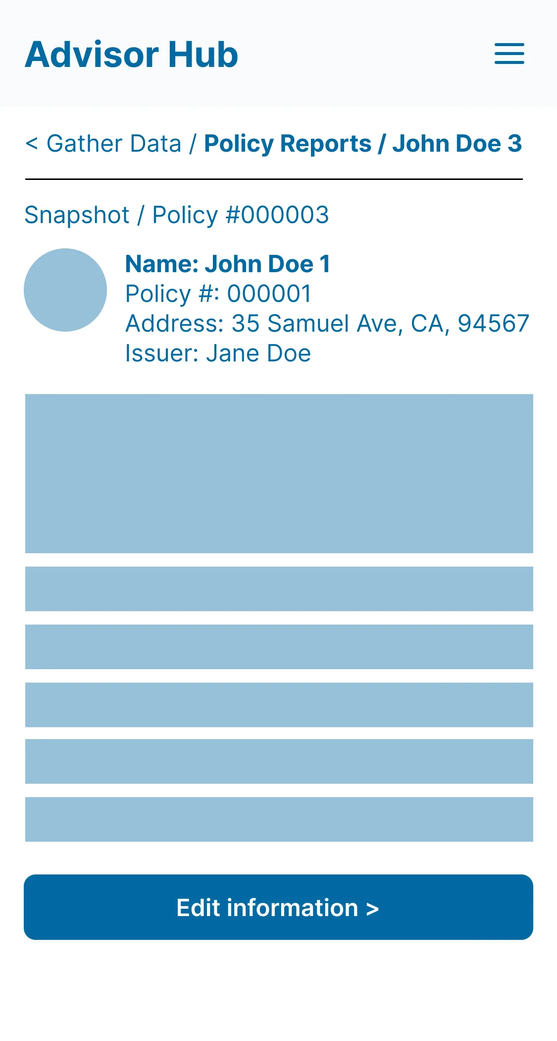 Low-fi wireframe: Policy Snapshot