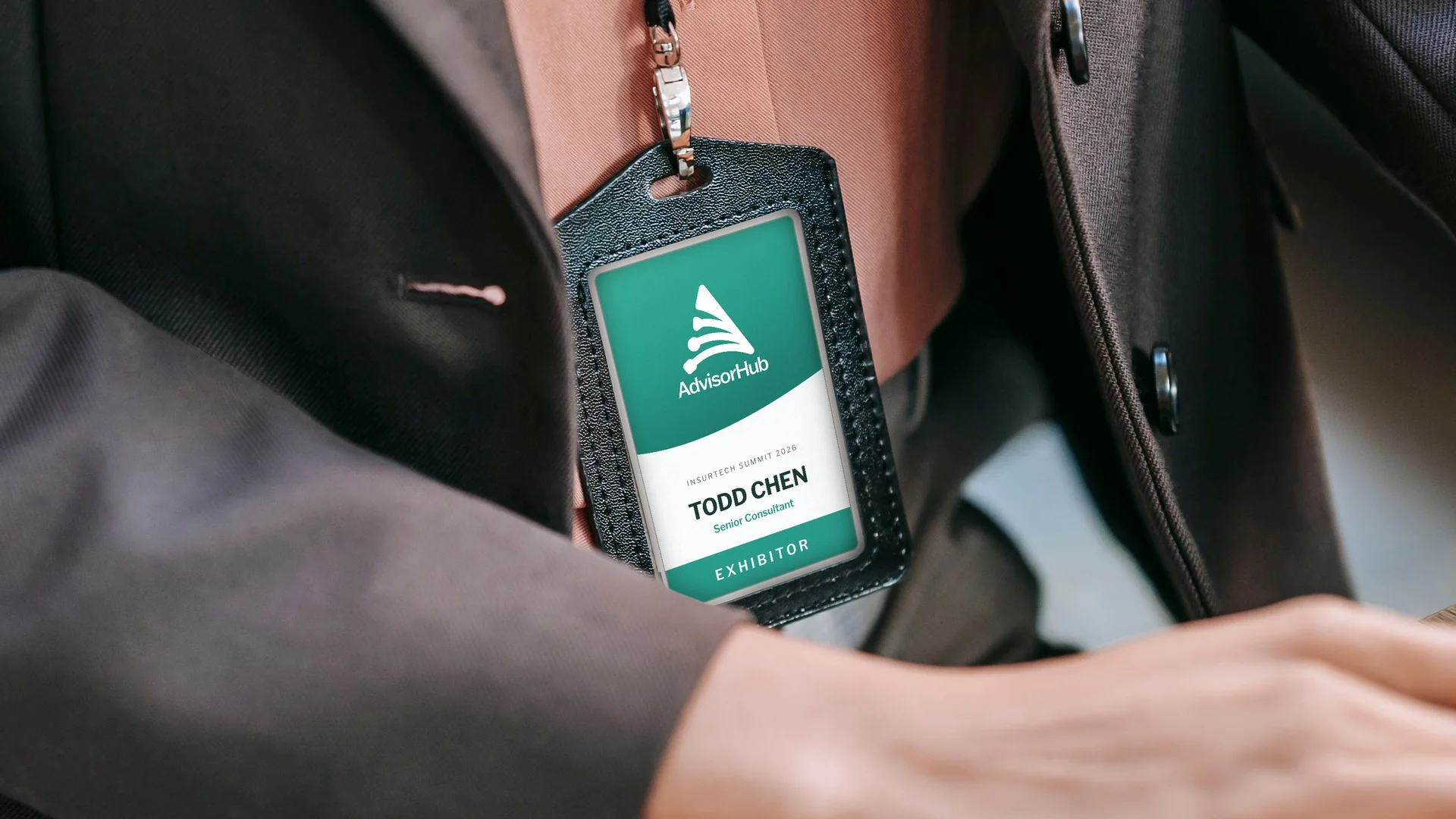 Tradeshow badge for an AdvisorHub exhibitor