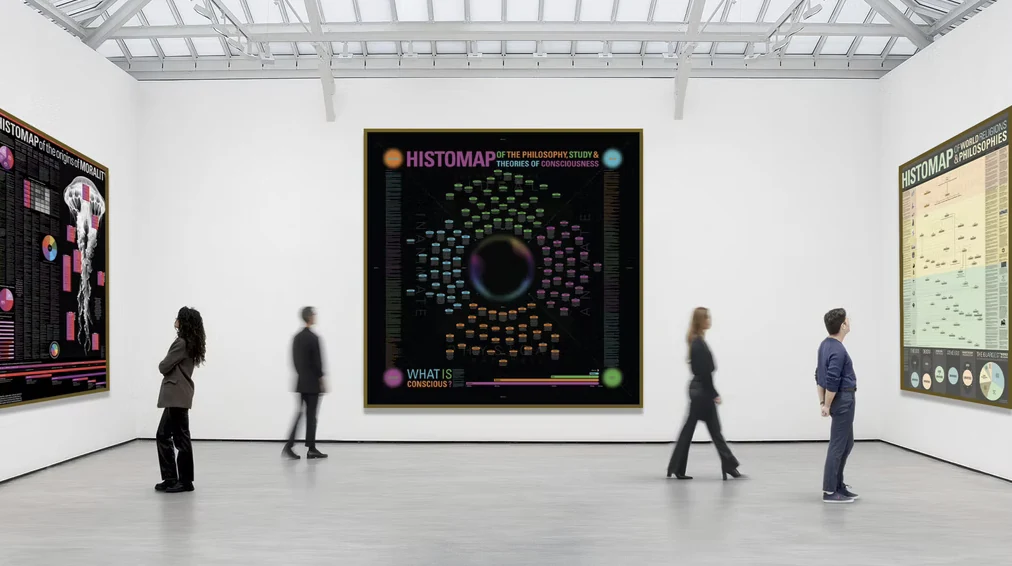 Histomap posters displayed in a gallery exhibit